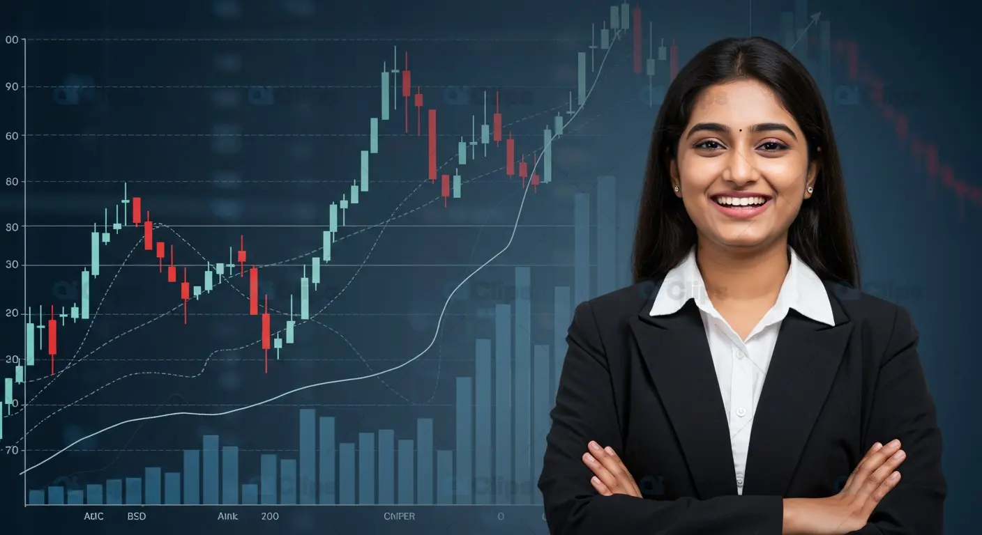 Confident Businesswoman with Stock Market Growth Chart