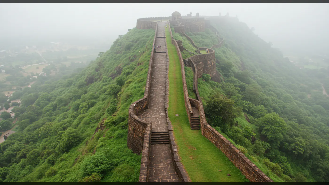 Misty Morning at Historic Indian Fort with Lush Greenery