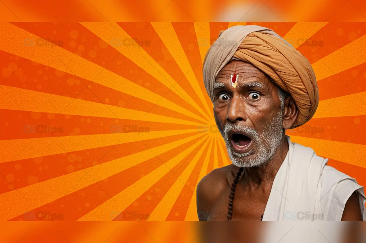 Surprised Elderly Indian Man in Traditional Attire with Comic Background
