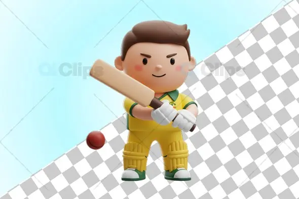 Cheerful Australian Cricket Player 3D Illustration