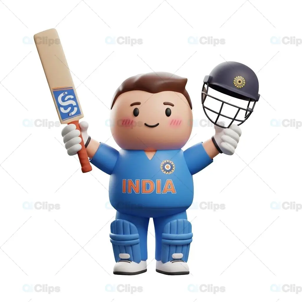 Celebratory Indian Cricket Player 3D Illustration
