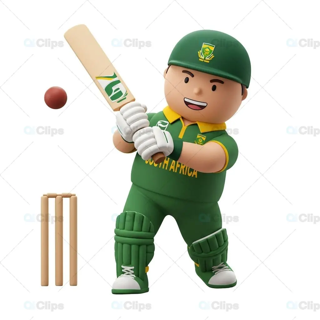 Cheerful South African Cricket Player 3D Illustration