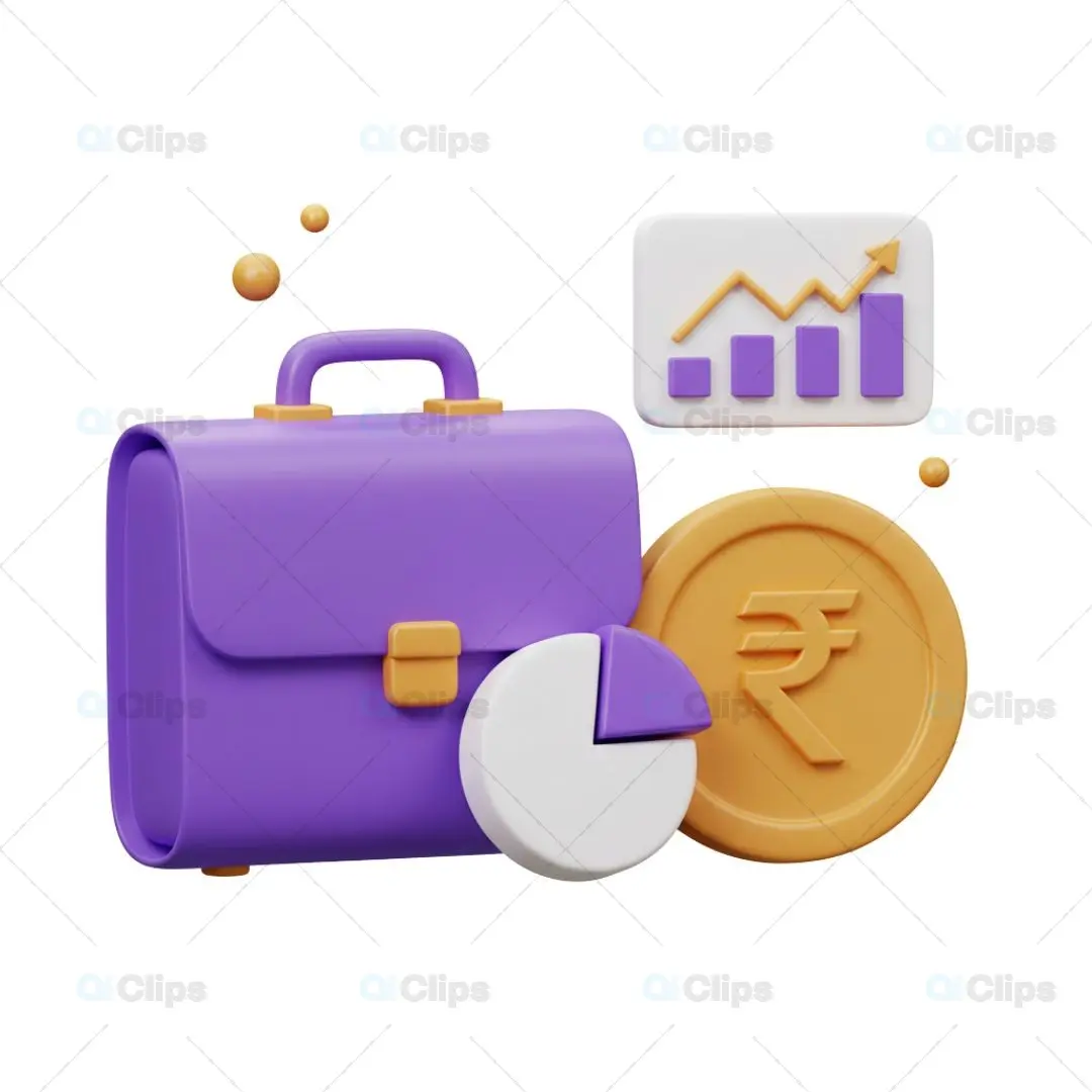 3D Business Finance Illustration with Rupee Coin