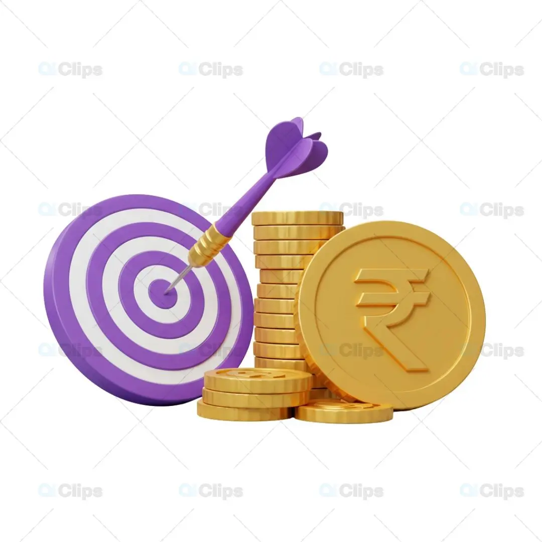 3D Financial Goal Achievement Illustration with Rupee Symbol