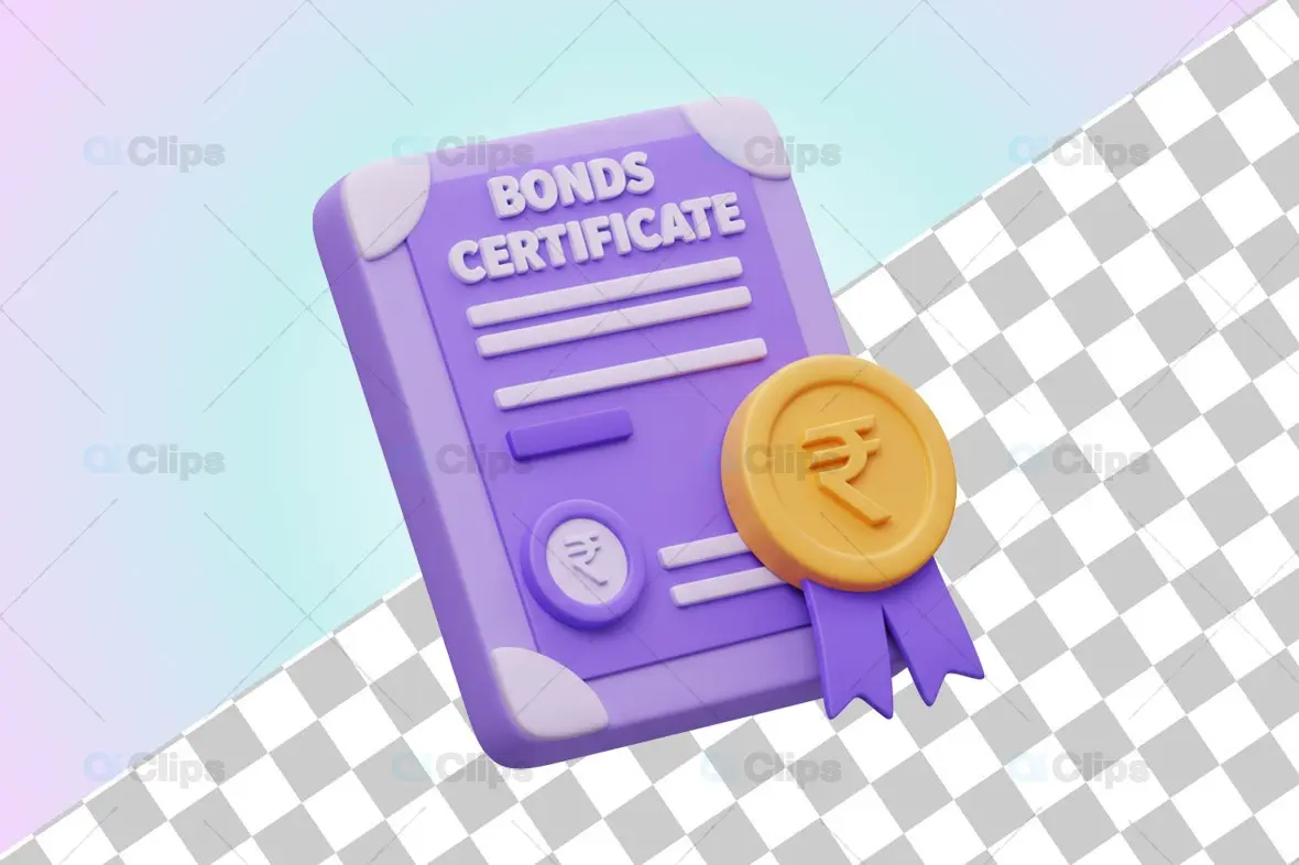 3D Bonds Certificate Illustration with Rupee Symbol