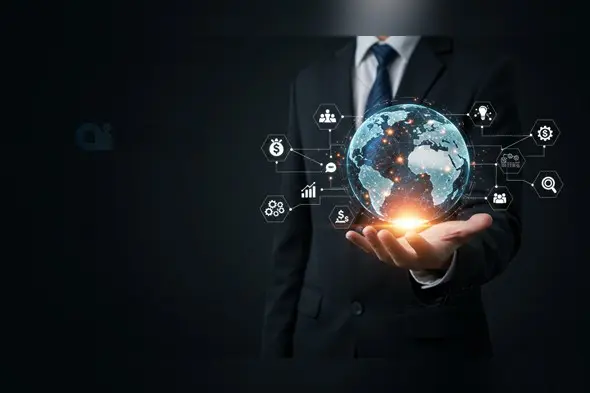 Innovative Businessman Holding Digital Globe Concept