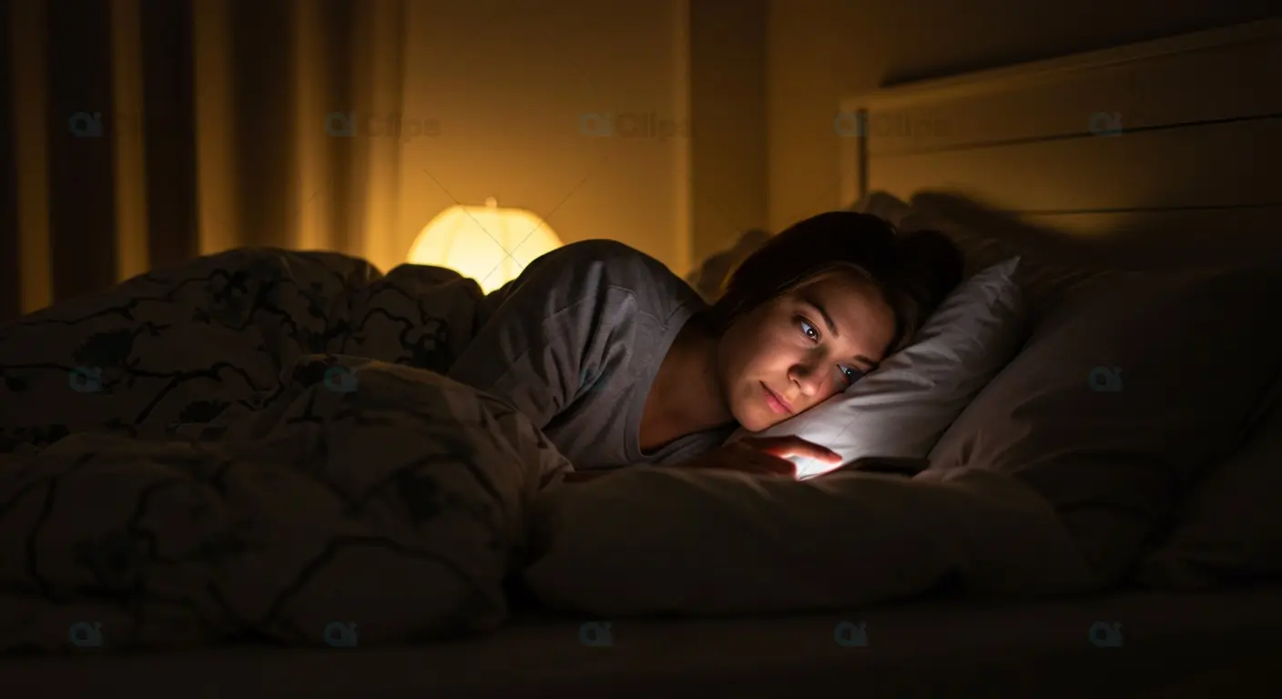 Late Night Phone Scrolling in Dimly Lit Bedroom