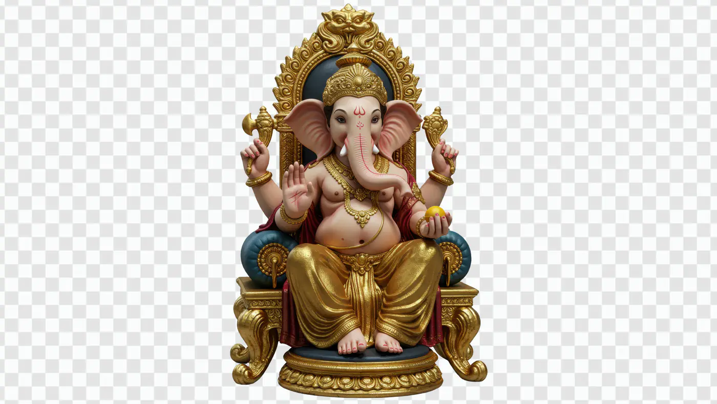 Intricate Ganesha Idol on Golden Throne
