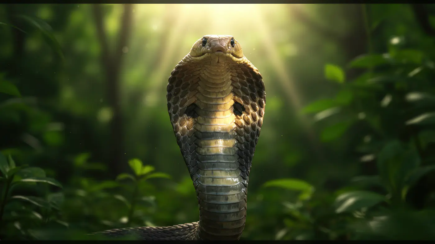 Majestic Indian Cobra Rising in Sunlit Forest