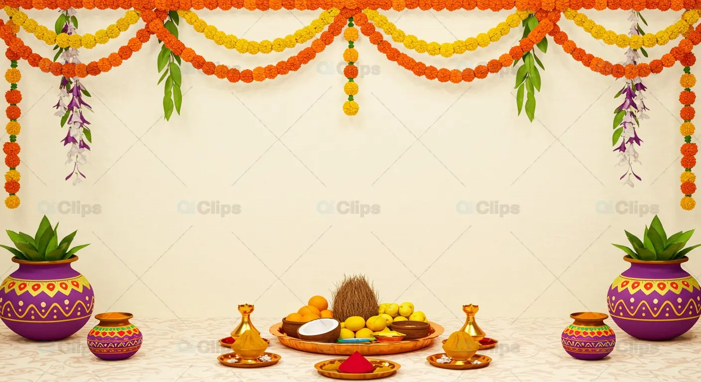 Traditional Kalash and Marigold Pooja Background