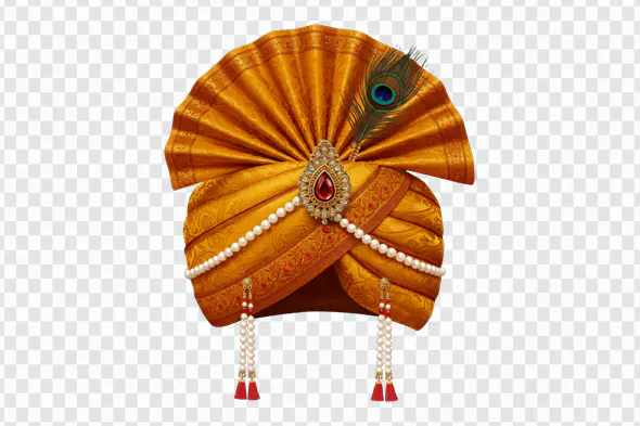 Indian Groom Wedding Pagdi PNG Clipart with Peacock Feather and Pearls