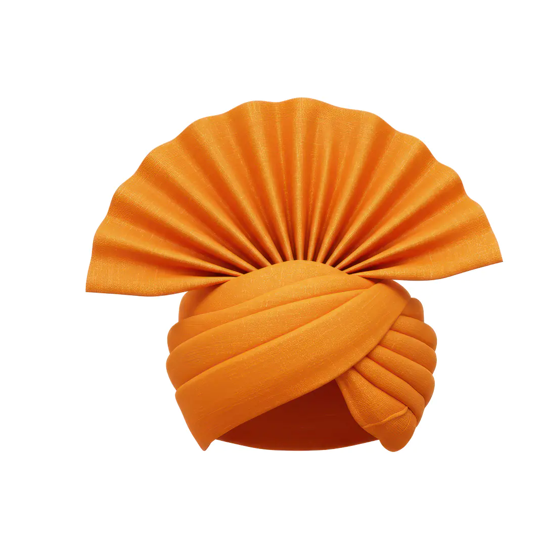 Orange Turban PNG – Traditional Indian Pagdi with Fan-Style Front