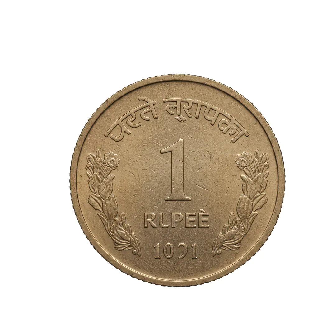 Old Indian 1 Rupee Coin PNG – 1991 Vintage Currency Design
