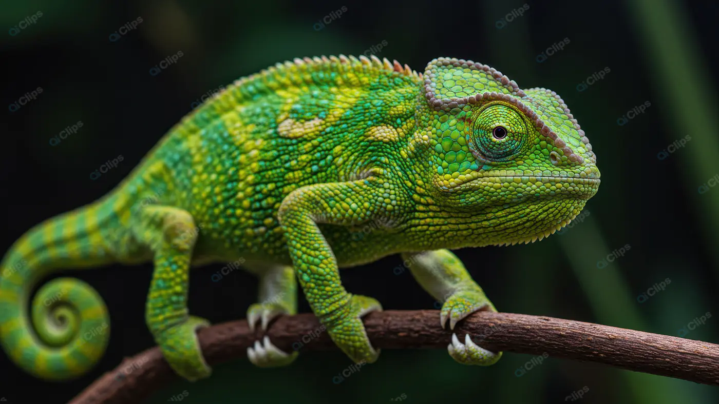 Vibrant Green Chameleon Clinging to Branch in Indian Jungle