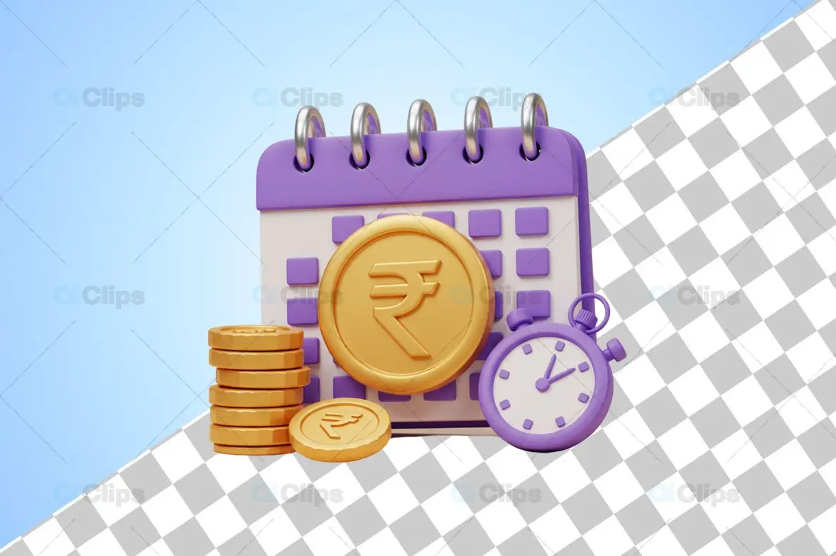 3D Financial Planning and Time Management Illustration with Rupee Symbol