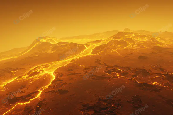Volcanic Terrain of Venus with Glowing Lava Flows