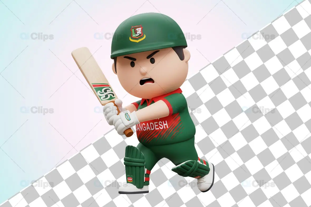 Intense Bangladeshi Cricket Player 3D Illustration