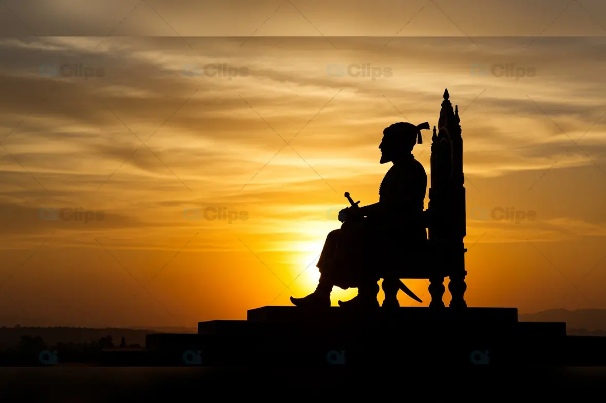 Chhatrapati Shivaji Maharaj Statue Silhouette at Golden Sunset