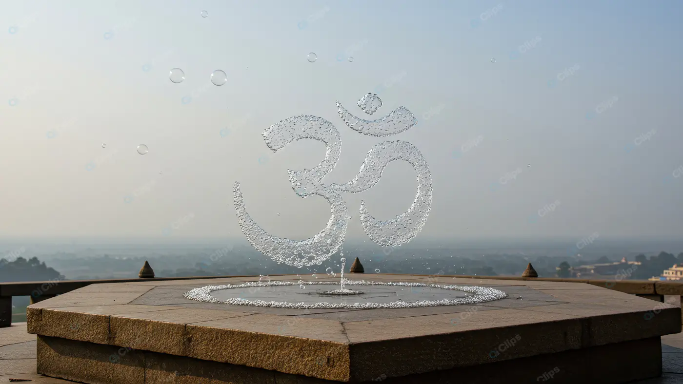 Sacred Om Symbol Water Fountain at Temple