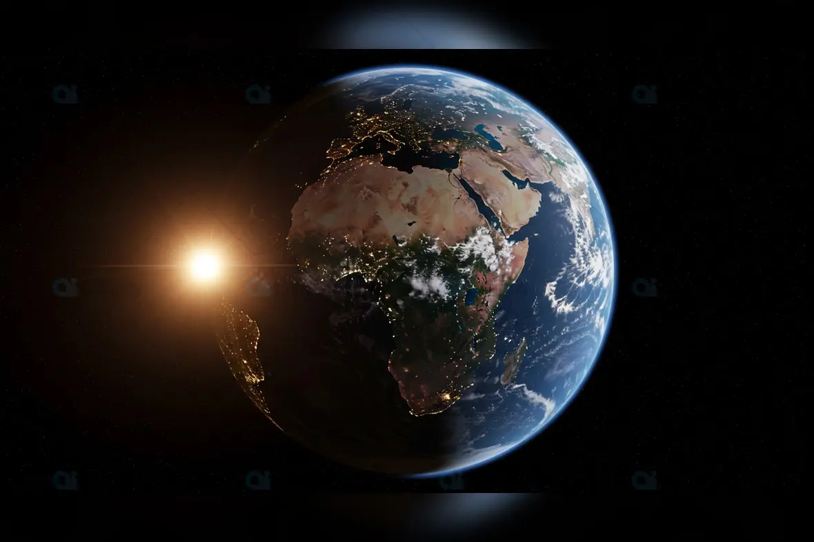 Sunlit Earth View Showing Africa and Europe from Space