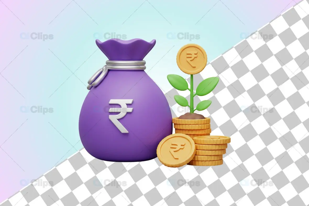 3D Investment Growth Illustration with Rupee Symbol