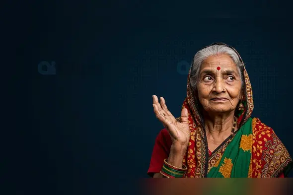 Elderly Indian Woman in Traditional Saree with Expressive Look