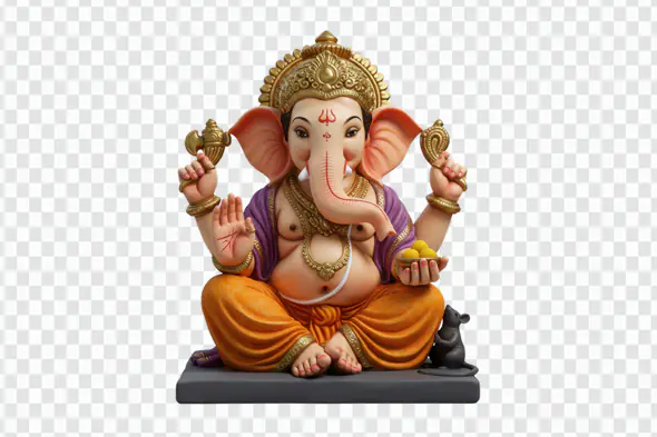 Colorful Ganesha Idol with Mouse Companion