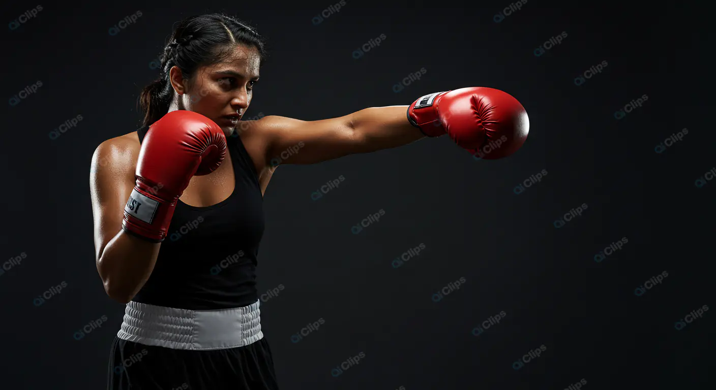 Powerful Punch: Female Boxer in Action