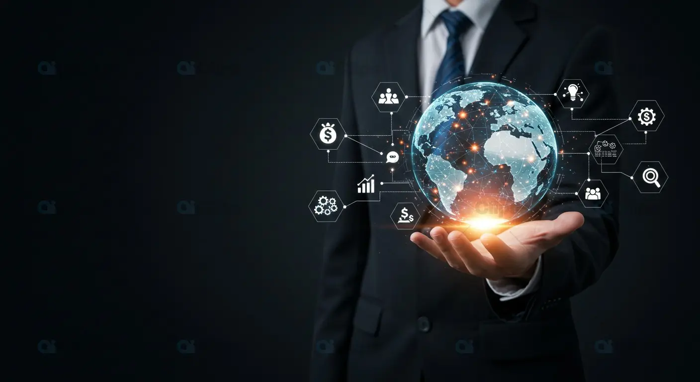 Innovative Businessman Holding Digital Globe Concept
