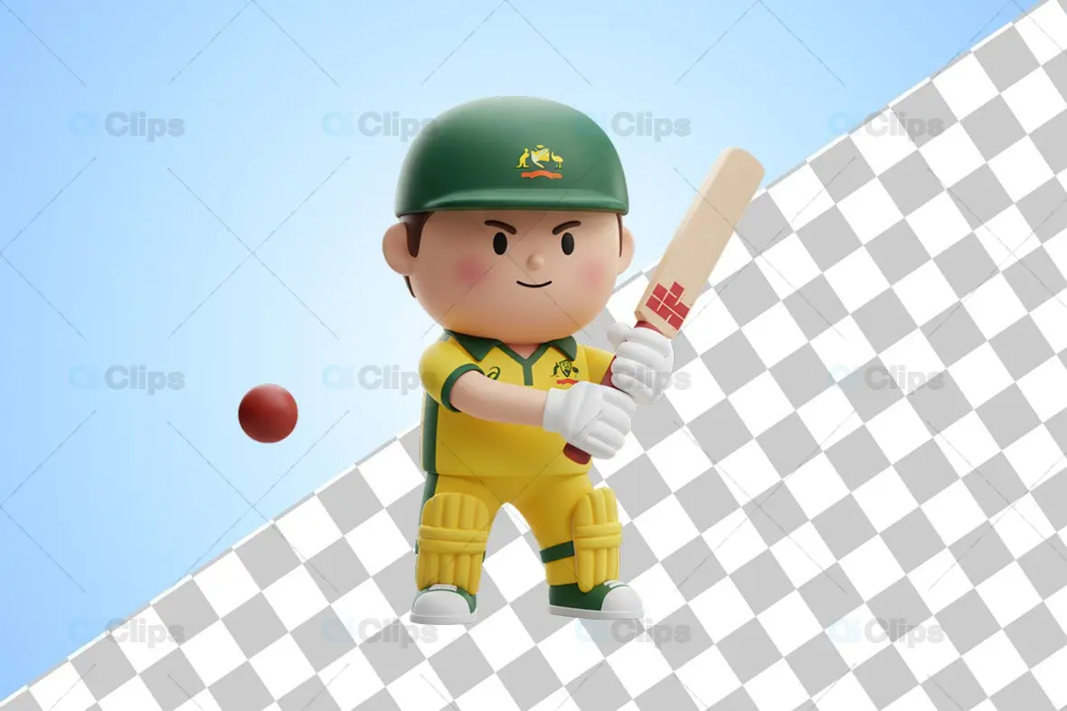 Focused Australian Cricket Player 3D Illustration