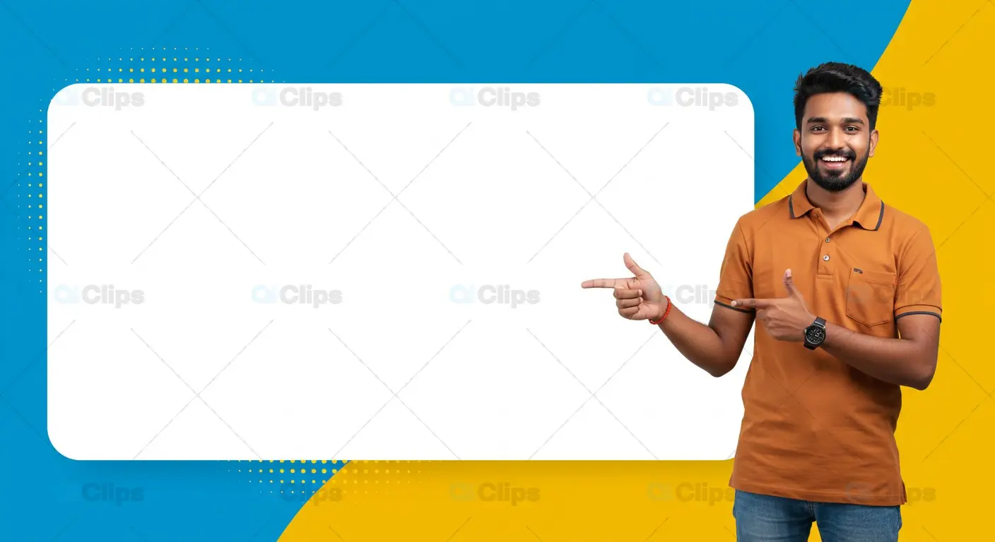Enthusiastic Young Man Pointing, Colorful Background