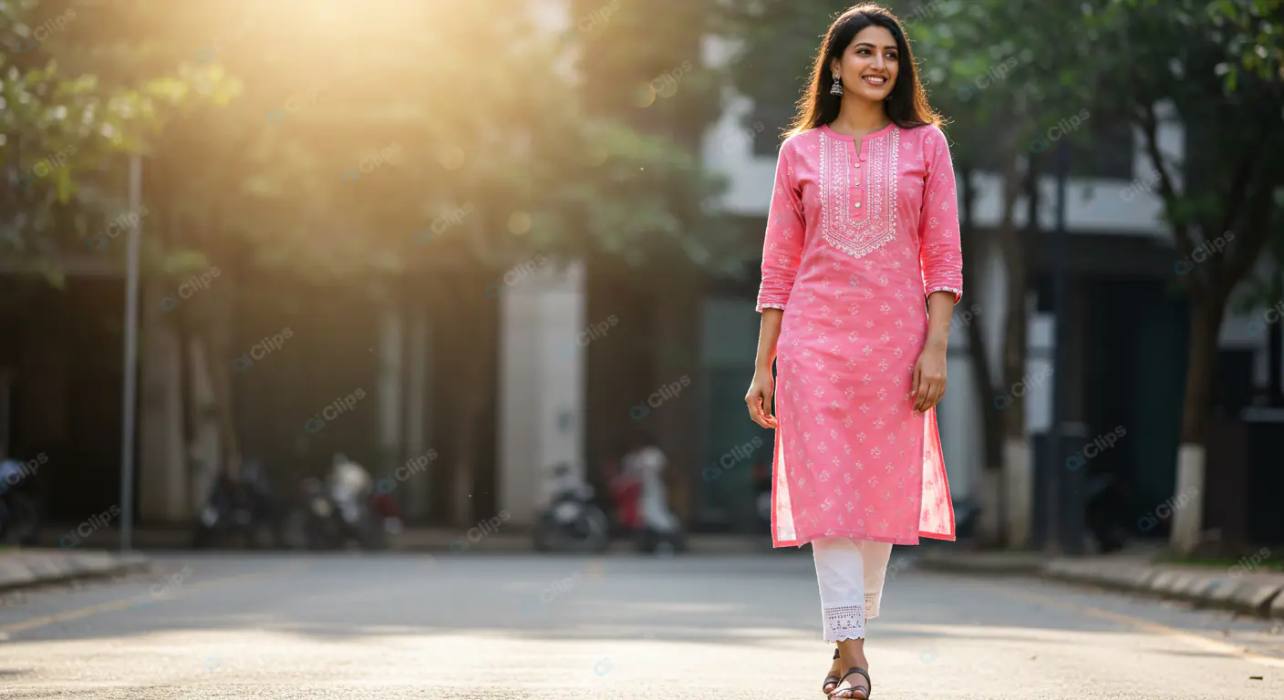 Vibrant Pink Kurti in Urban Setting