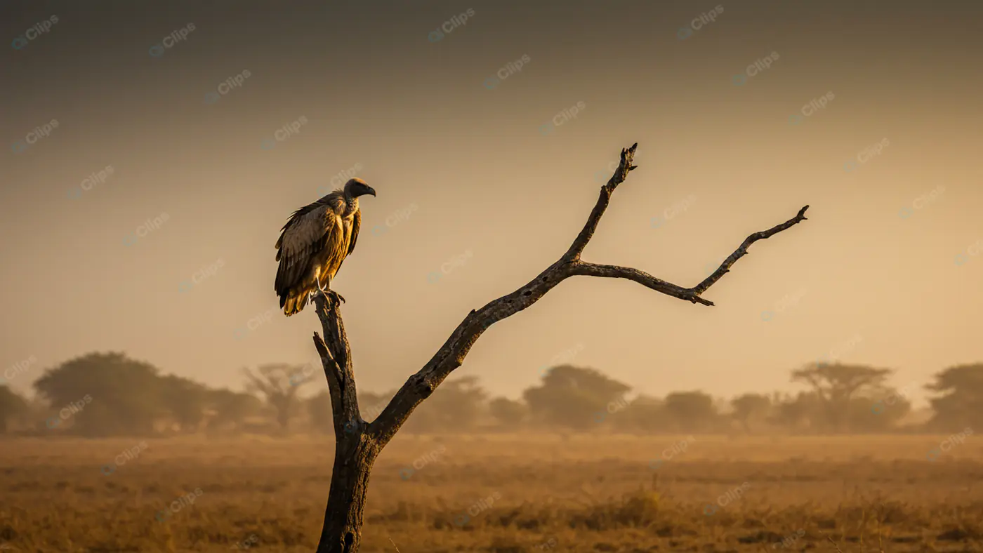 Solitary Vulture in African Savanna