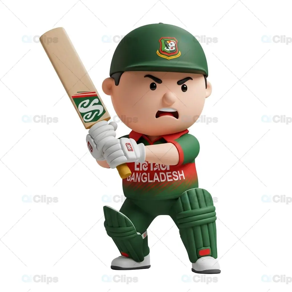 Dynamic Bangladeshi Cricket Player 3D Illustration