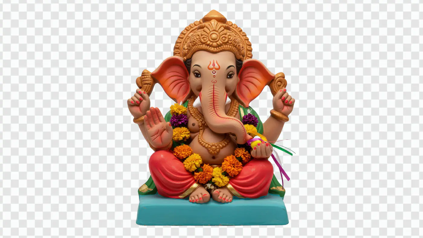 Colorful Ganesha Idol with Floral Garland