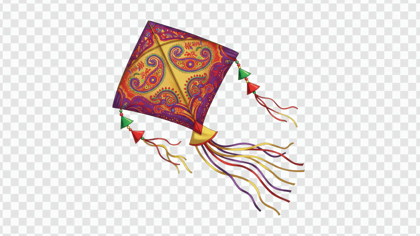 Colorful Indian Festival Kite PNG – Paisley Pattern Design
