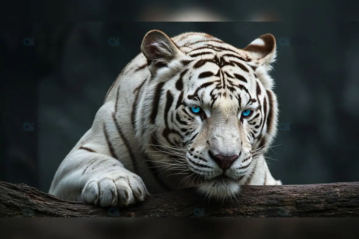 Majestic White Tiger with Piercing Blue Eyes in Close-up