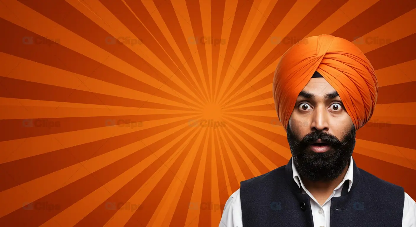 Surprised Sikh Man in Turban with Comic-Style Background