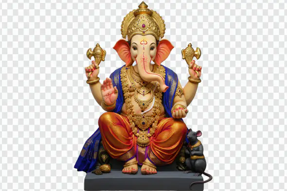 Ornate Ganesha Statue with Blue Drape
