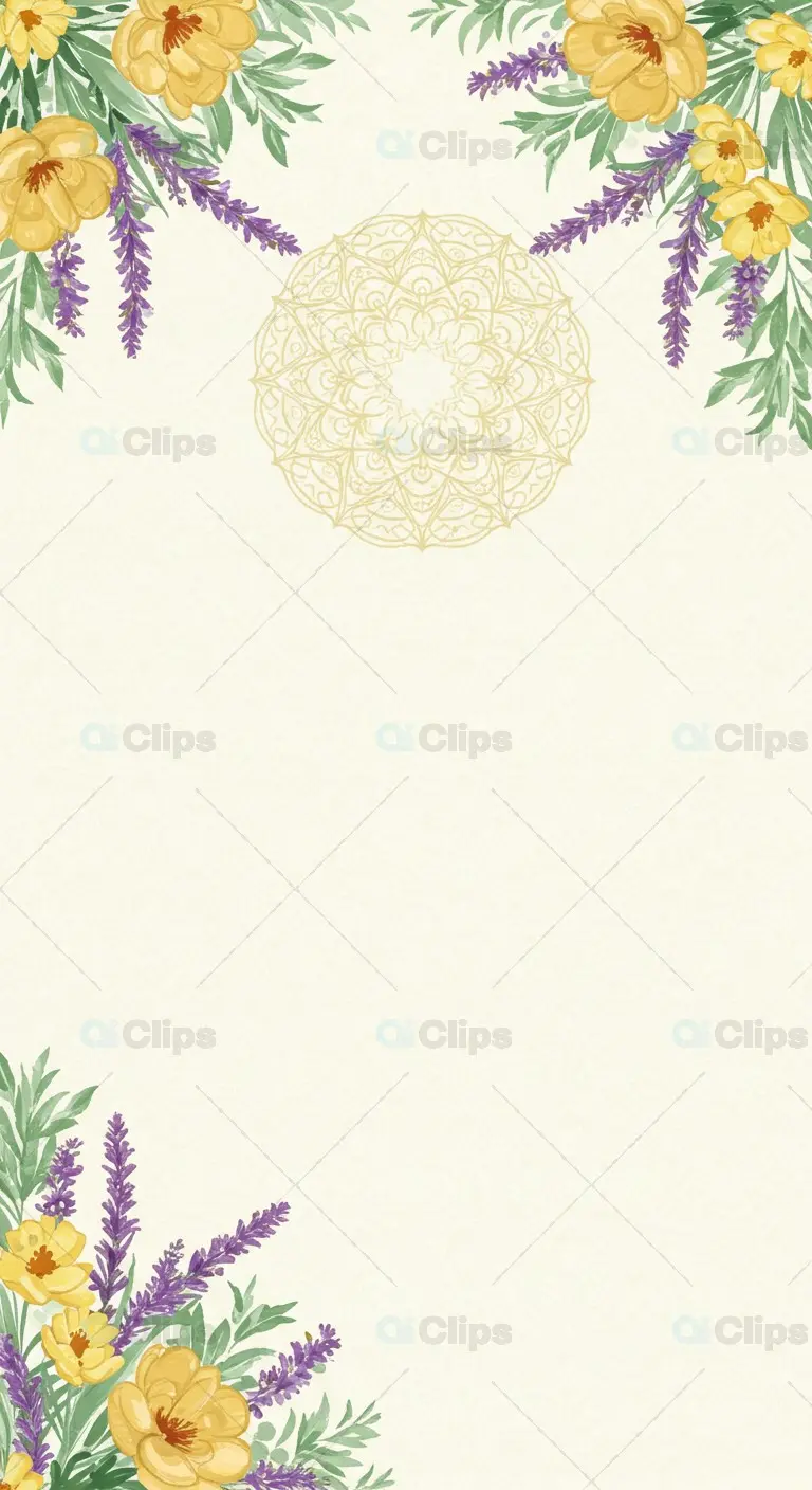 Floral Frame with Yellow Roses, Lavender, and Mandala