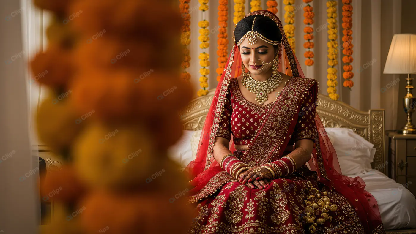 Beautiful Indian Bride in Traditional Red Lehenga