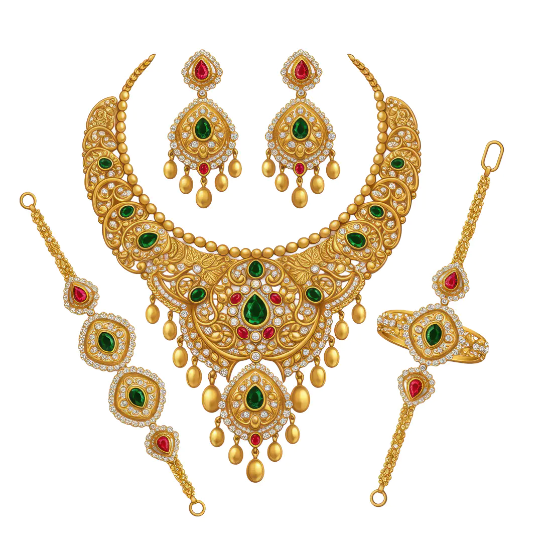 Indian Bridal Jewelry Set PNG – Gold Necklace, Earrings & Bangles