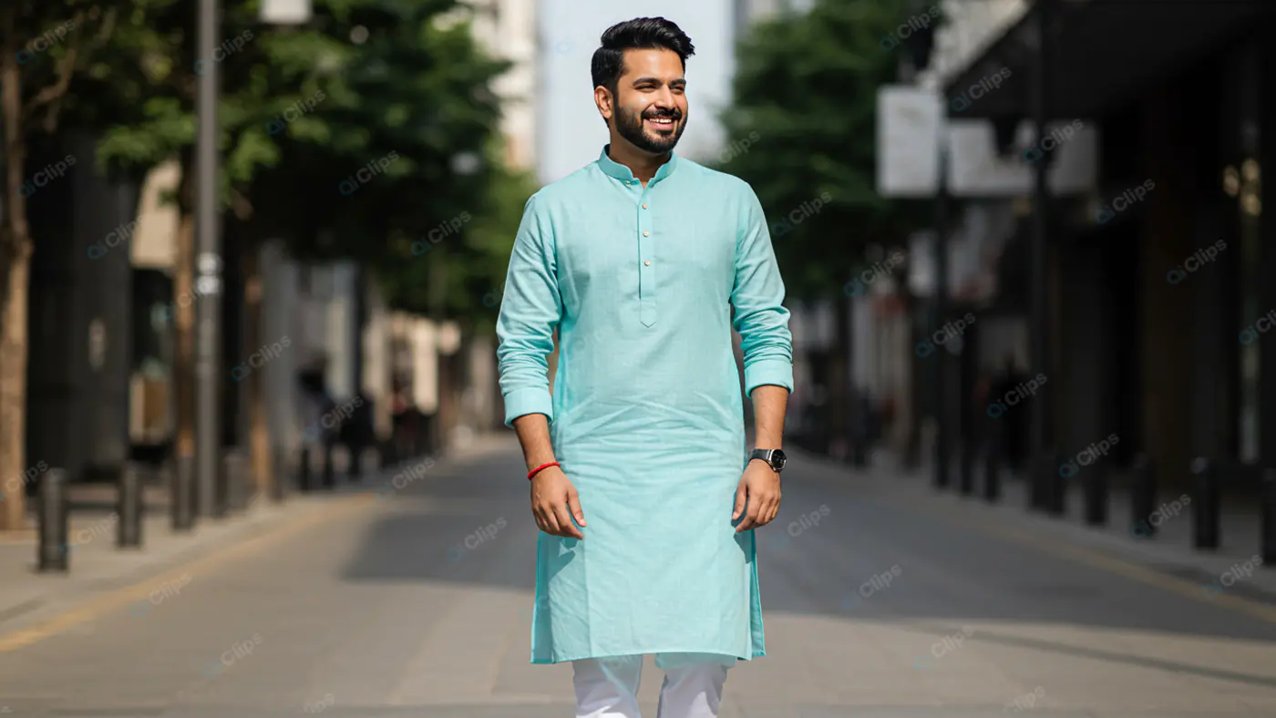 Confident Stride in Mint Kurta