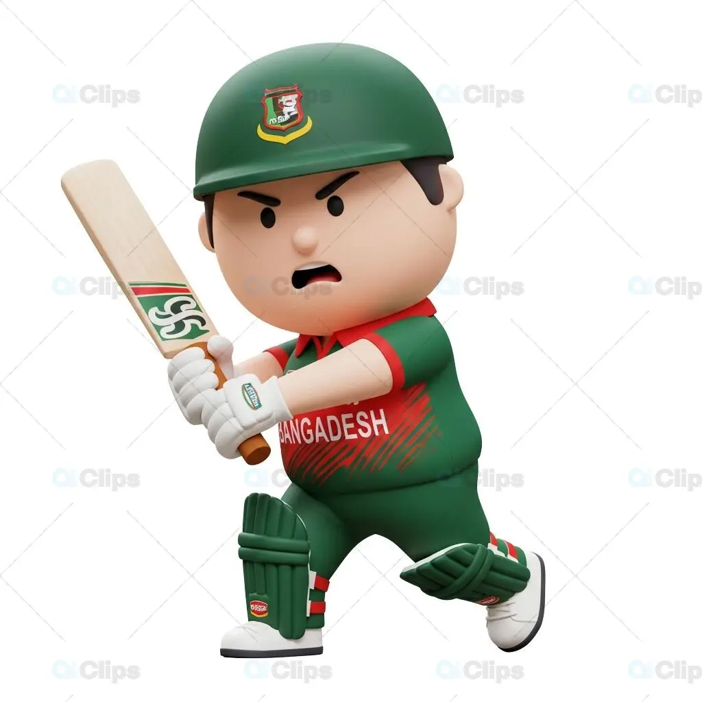 Intense Bangladeshi Cricket Player 3D Illustration