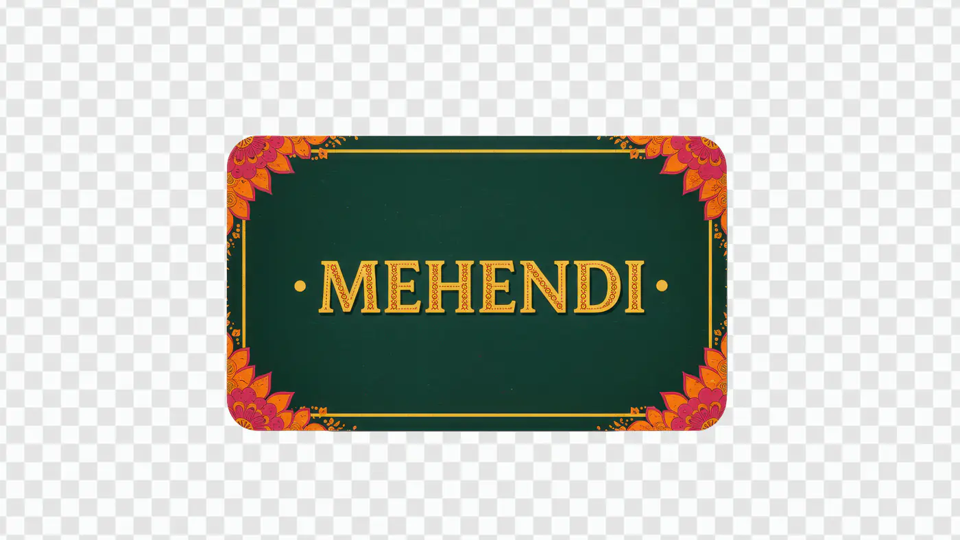 Traditional Mehendi Banner PNG with Elegant Floral Corners