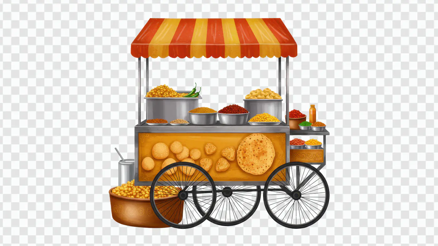 Indian Street Food Cart PNG – Chaat and Snack Stall Illustration