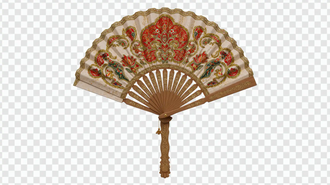 Traditional Indian Decorative Hand Fan PNG