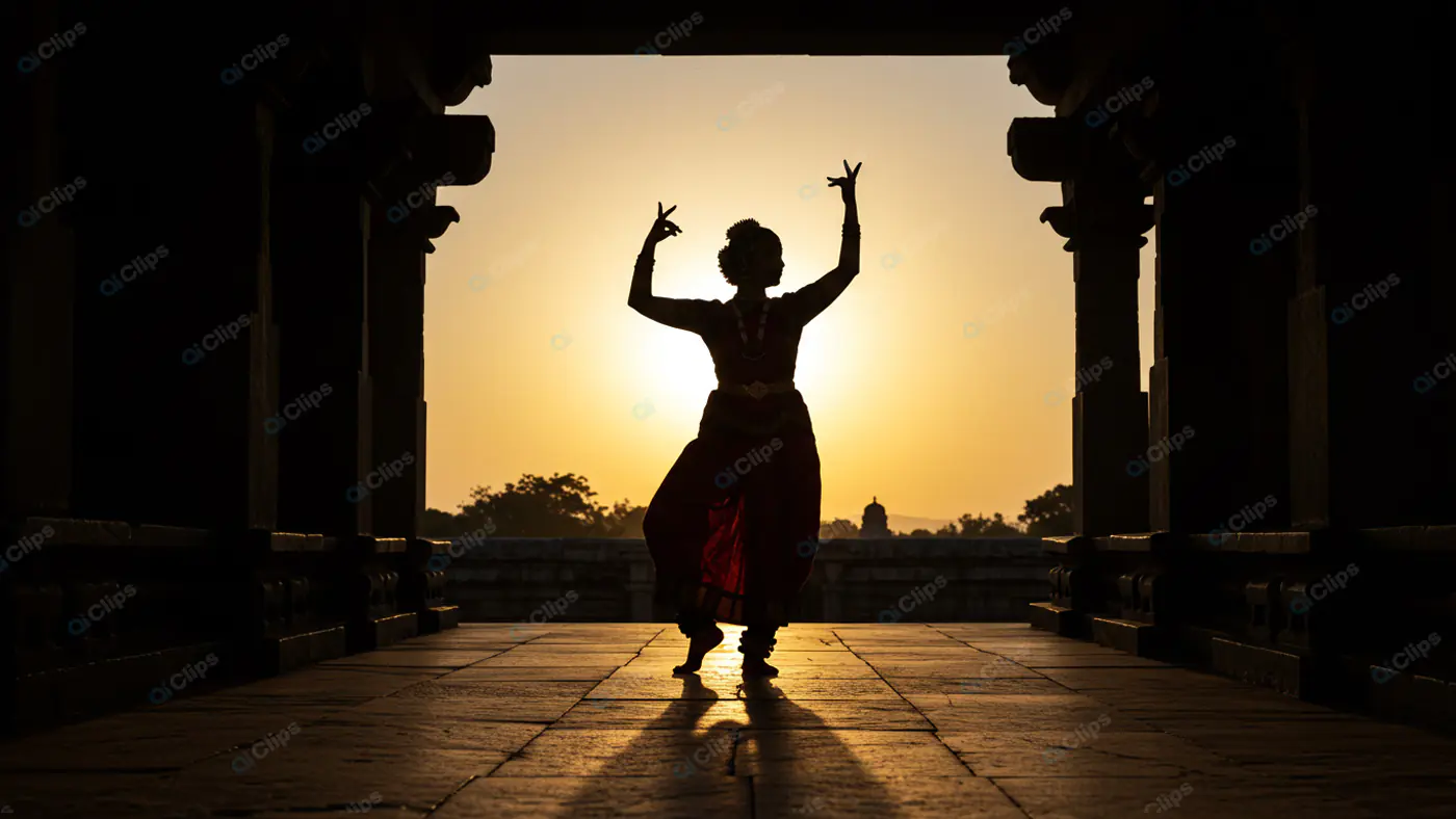 Silhouette of Bharatanatyam Dancer at Sunset