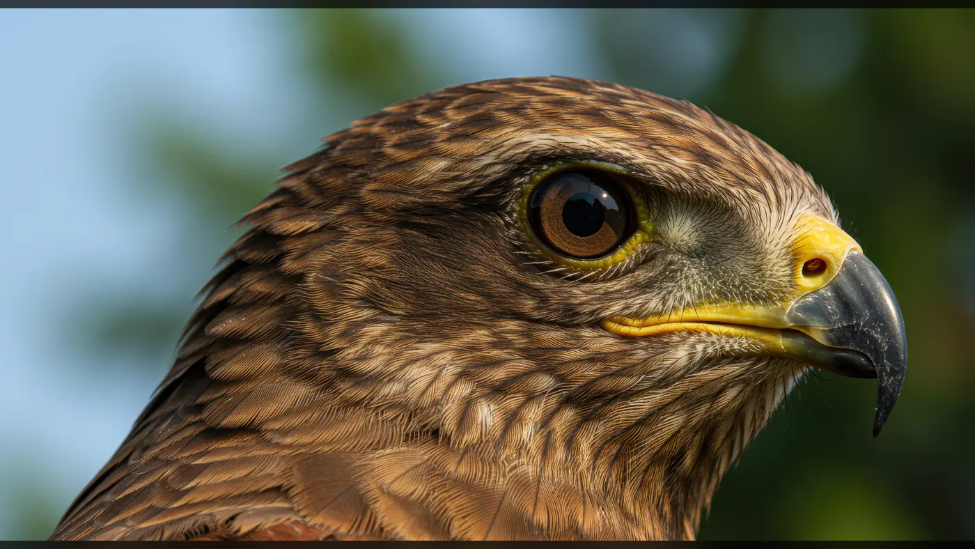 Extreme Close-Up of Indian Eagle’s Face with Sharp Beak and Intense Eyes