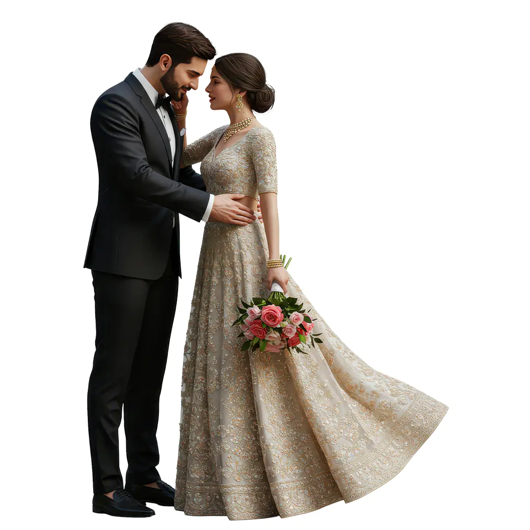 Romantic Indian Bride and Groom PNG for Wedding Invitations & Decor